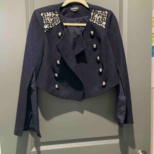 BEBE NAVY / BLACK JACKET SLIT FLAIR SLEEVE XS